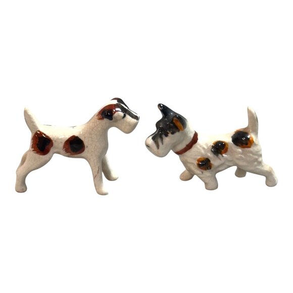 Vintage Japanese Lot 2 Miniature Scottie Terrier Dog Hand Painted Figurine Japan - Picture 2 of 10